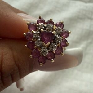 14k solid gold ring with natural rubies and natural diamonds